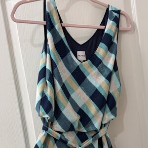 NIC+ZOE Blue and Cream V-Neck dress